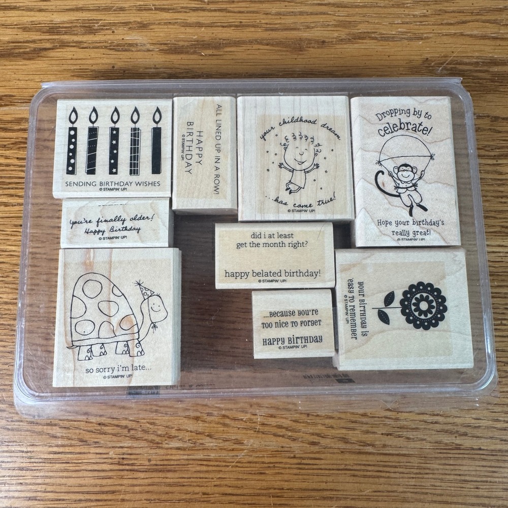 Stampin Up Older & Wiser Wood Mounted Rubber Stamp Set of 9 Birthday 111051